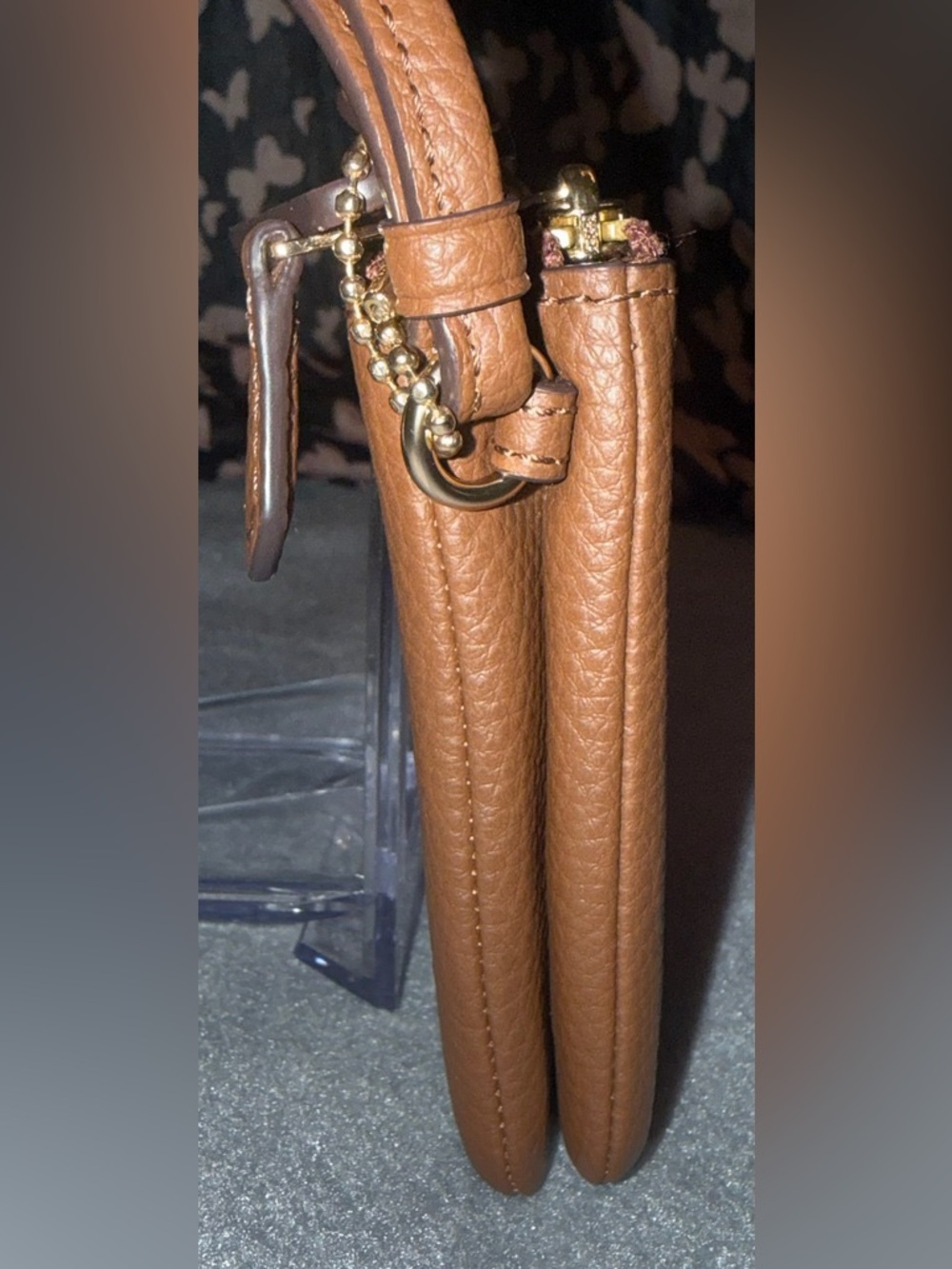 Coach Brown Pebbled Leather Double Corner Zip Wallet Wrislet Gold Logo& Hang Tag - Picture 5 of 8